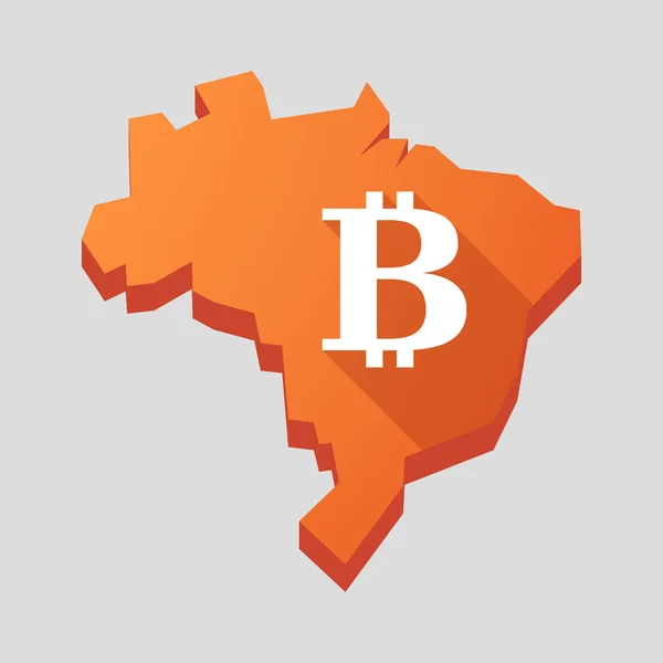 Pomarańczowy mapa Brazylia ze znakiem bitcoin — Wektor stockowy