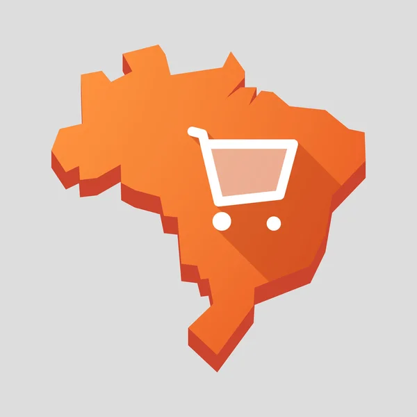 Oranje Brazilië kaart met een winkelwagentje — Stockvector