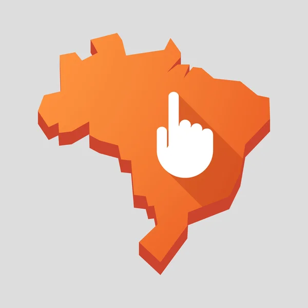 Orange Brazil map with a pointing hand — Stock Vector