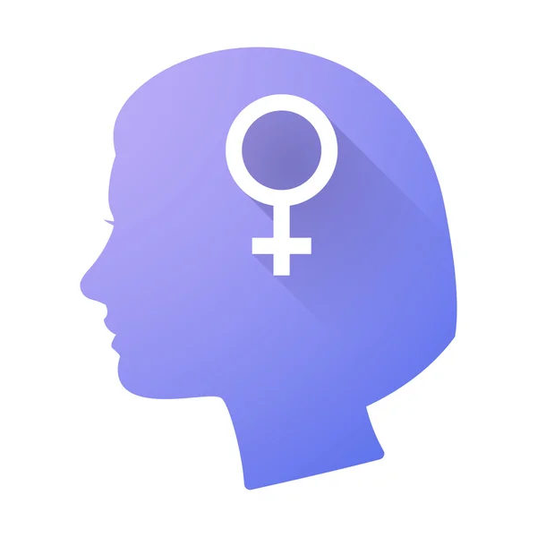 Icono de cabeza femenina con un signo femenino — Vector de stock