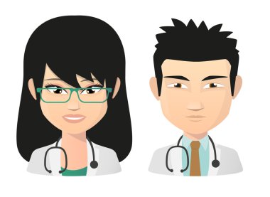 Kadın ve erkek doktor Asya avatar seti
