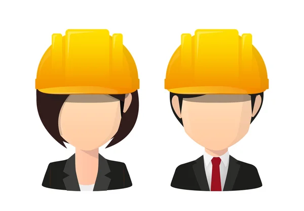 Asian female and male faceless avatar wearing a work helmet — Stock Vector