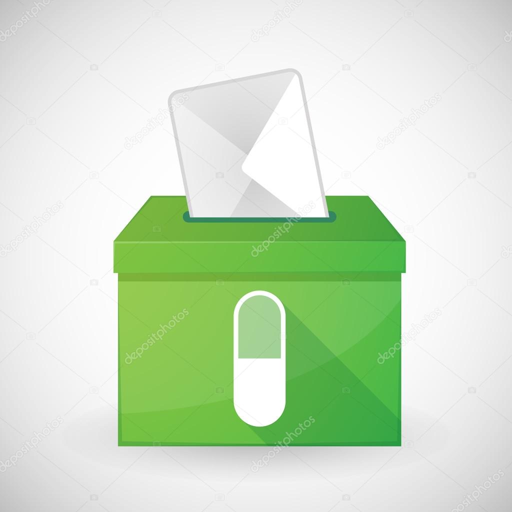 Green ballot box with a pill