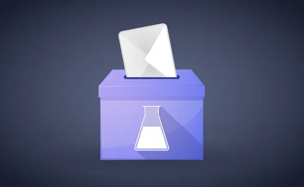 Caja de votación con voto y tubo de ensayo químico — Vector de stock