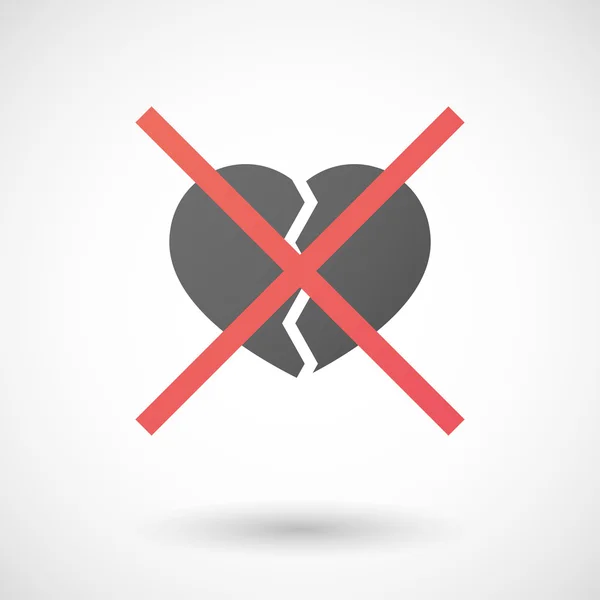 Inte tillåtet ikon med ett brustet hjärta — Stock vektor