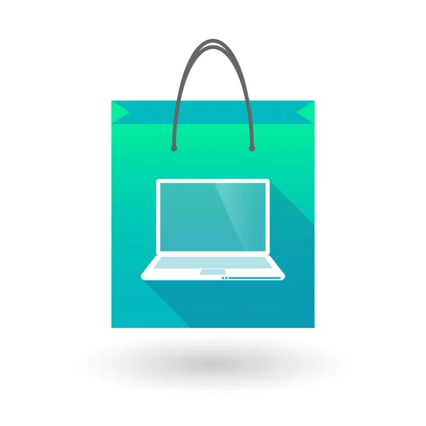 Icono de bolsa de compras con un ordenador portátil — Vector de stock