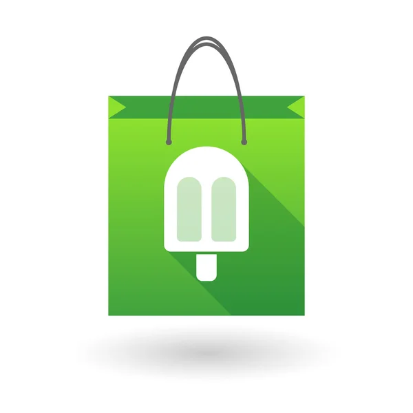 Icono verde bolsa de compras con un helado — Vector de stock