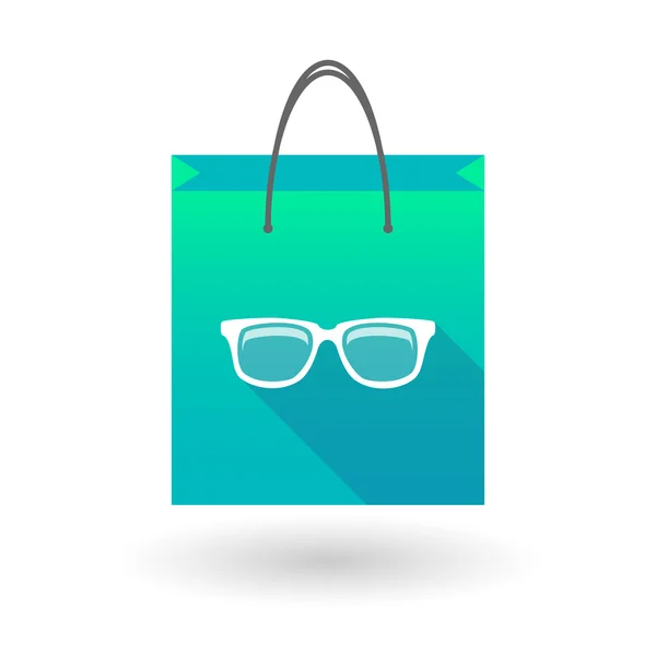Icono de bolsa de compras azul con gafas — Vector de stock