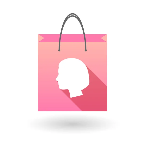 Pink shopping bag icon with a woman head — Stock Vector