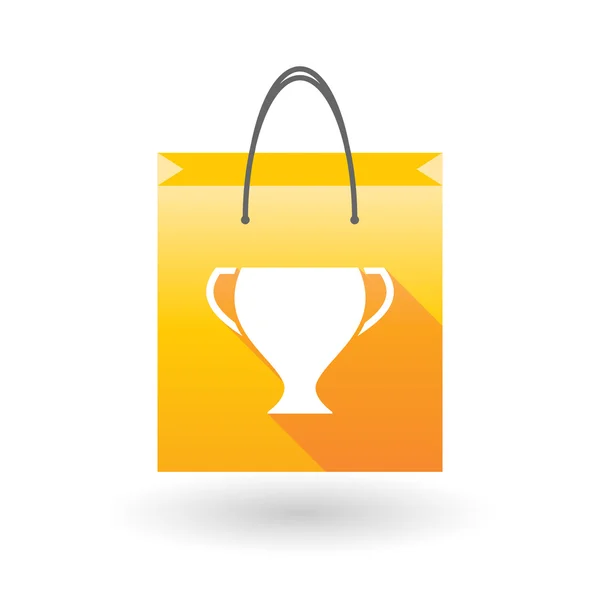 Yellow shopping bag icon with an award cup — Stock Vector