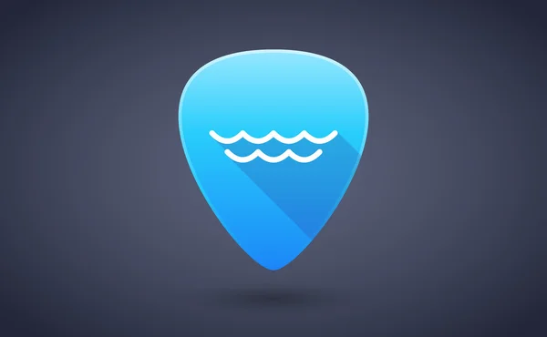 Blue guitar pick icon with a water sign — Stock Vector