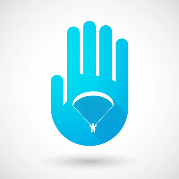 Blue hand icon with a paraglider — Stock Vector