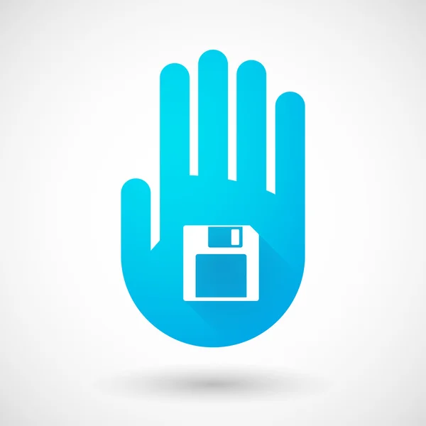 Blue hand icon with a floppy — Stock Vector