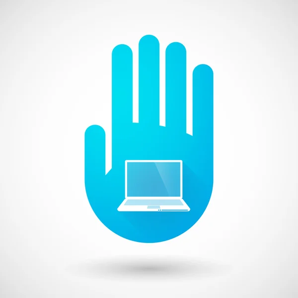 Blue hand icon with a laptop — Stock Vector