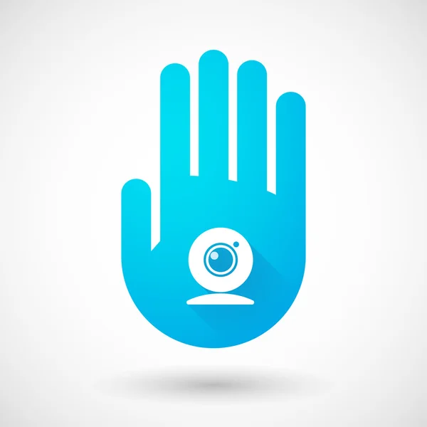 Blue hand icon with a web cam — Stock Vector