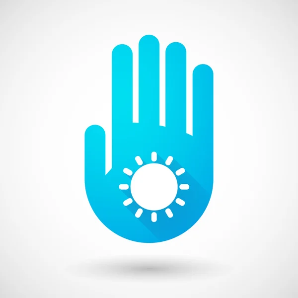 Blue hand icon with a sun — Stock Vector