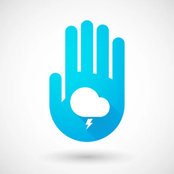 Blue hand icon with a stormy cloud — Stock Vector