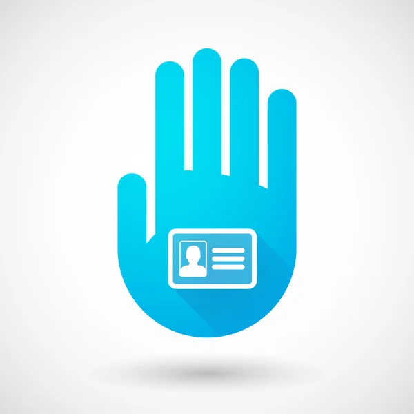 Blue hand icon with an id card — Stock Vector