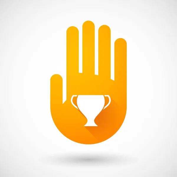 Ícone de mão laranja com um copo de prêmio — Vetor de Stock