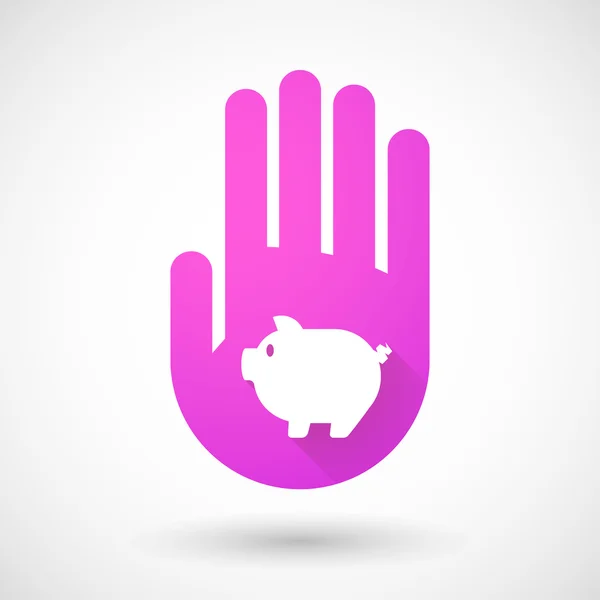 Pink hand icon with a pig — Stock Vector