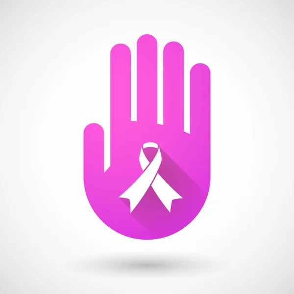 Pink hand icon with a social awareness ribbon — Stock Vector