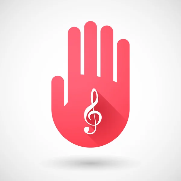 Red hand icon with a g clef — Stock Vector