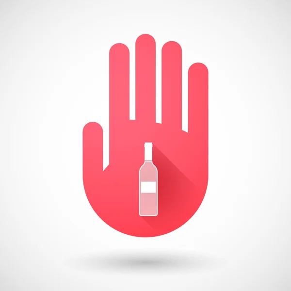 Icône main rouge avec une bouteille de vin — Image vectorielle