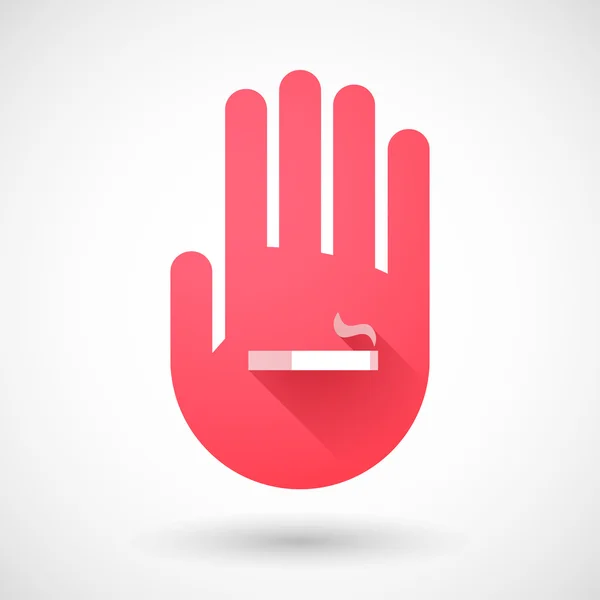 Icône main rouge avec une cigarette — Image vectorielle