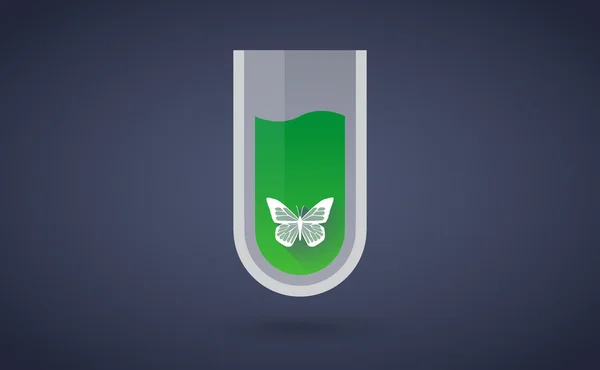 Icona della provetta chimica verde con farfalla — Vettoriale Stock