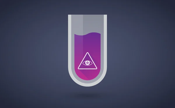 Purple chemical test tube icon with an all seeing eye — Stock Vector