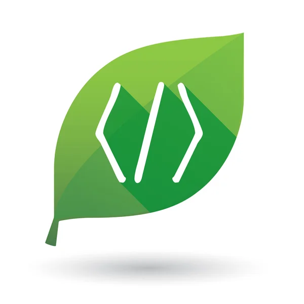 Zielony liść ikona ze znakiem kod — Wektor stockowy