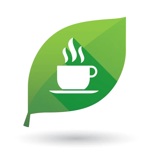 Icono de hoja verde con una taza de café — Vector de stock