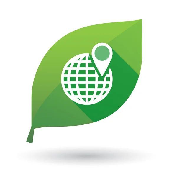 Ícone de folha verde com um globo mundial — Vetor de Stock