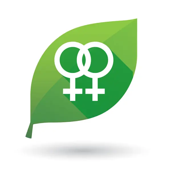 Πράσινο φύλλο εικονίδιο με ένα σημάδι λεσβία — Διανυσματικό Αρχείο