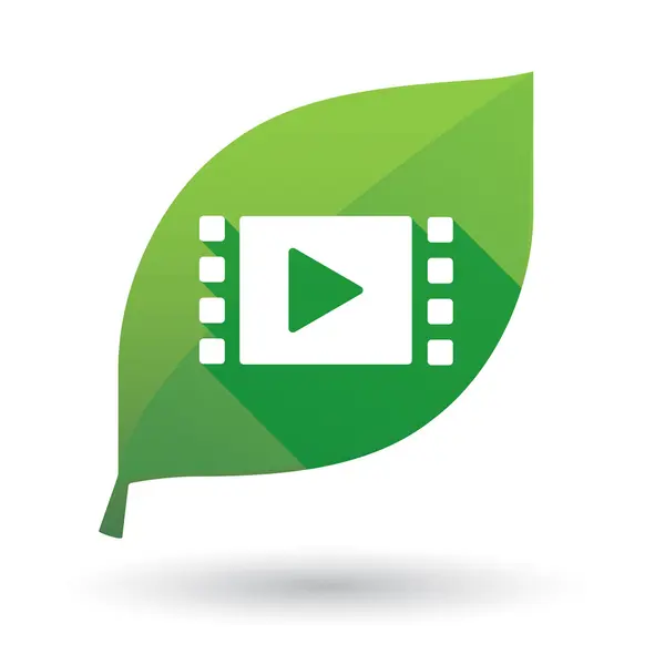 Icône feuille verte avec un signe multimédia — Image vectorielle