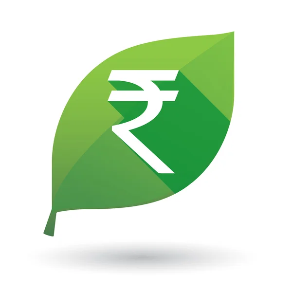 Zielony liść ikona ze znakiem Rupia — Wektor stockowy