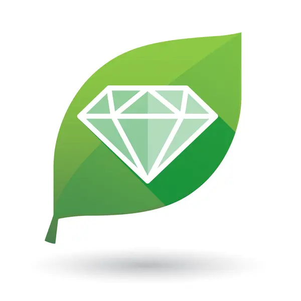 Ícone de folha verde com um diamante — Vetor de Stock