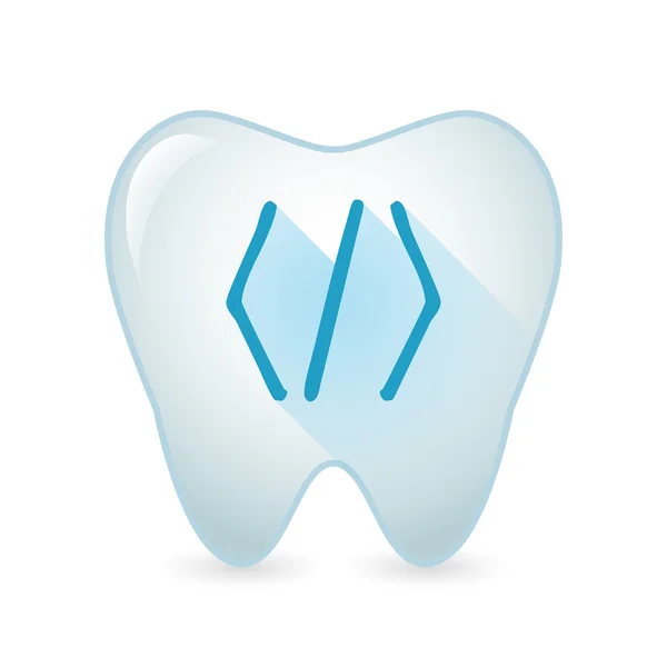 Icono del diente con un signo de código — Vector de stock