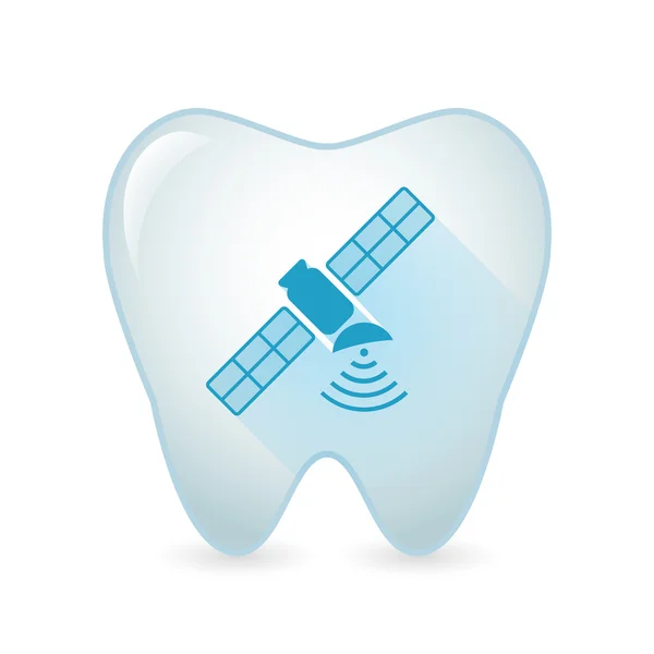 Icono del diente con un satélite — Vector de stock
