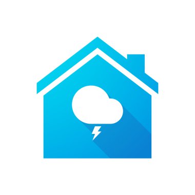 Fırtınalı bir bulut ile mavi ev simgesi