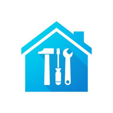 Bir araç ile mavi ev Icon set
