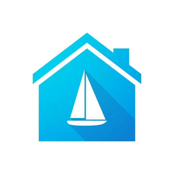 Icône de maison bleue avec un navire — Image vectorielle