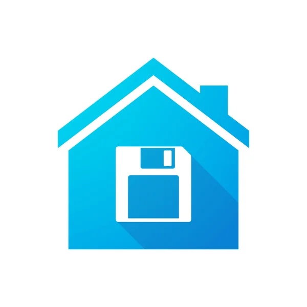 Blue house icon with a floppy — Stock Vector