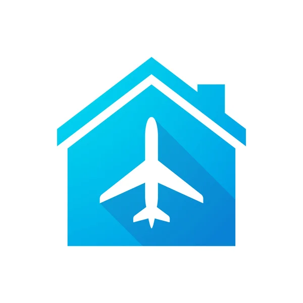 Blauwwitte Huis pictogram met een vliegtuig — Stockvector