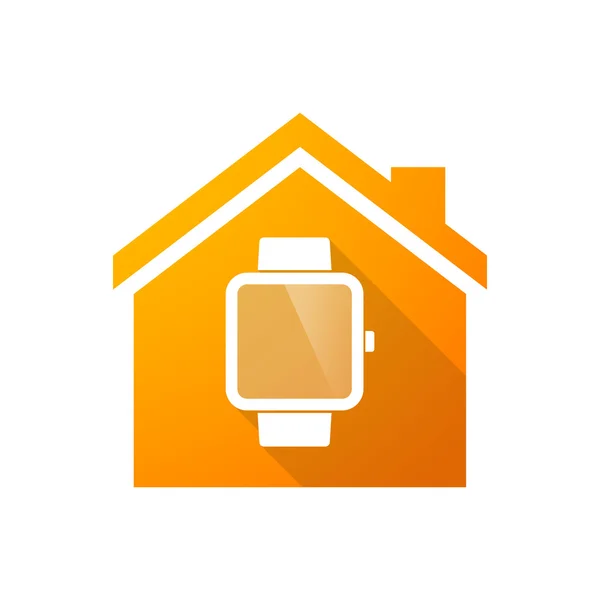 Orange house icon with a watch — Stock Vector