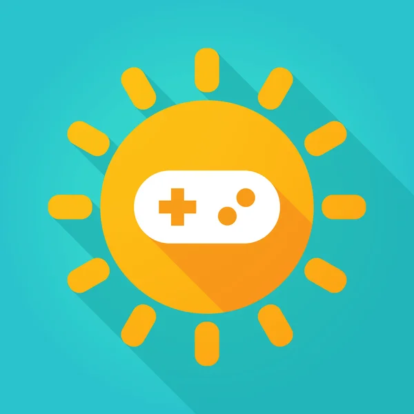 Longue ombre icône du soleil avec un pad de jeu — Image vectorielle