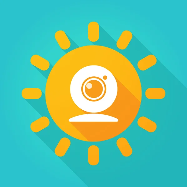 Larga sombra icono del sol con una webcam — Vector de stock