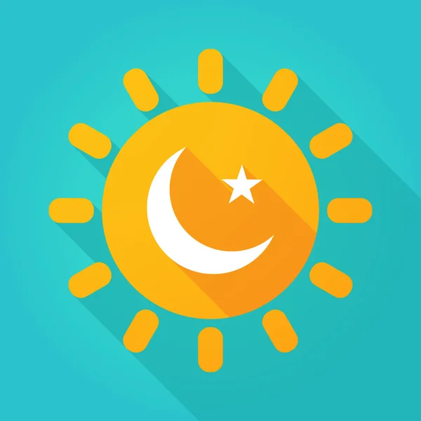 Long shadow sun icon with an islam sign — Stock Vector