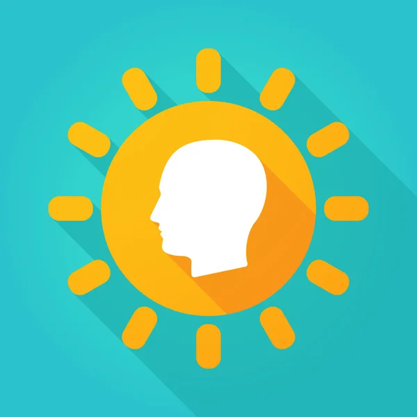 Longue ombre icône du soleil avec une tête masculine — Image vectorielle