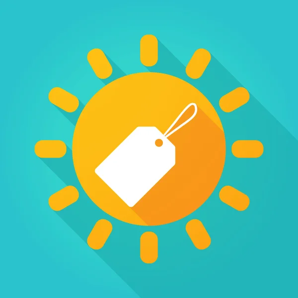Icono de sol de sombra larga con una etiqueta de producto — Vector de stock